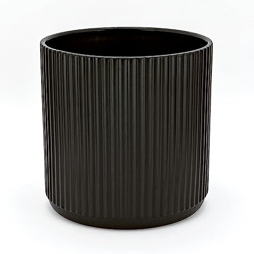 Amazon Basics Rund, Geriffeltes Keramik-Pflanzgefäß, 20.3 cm, Schwarz