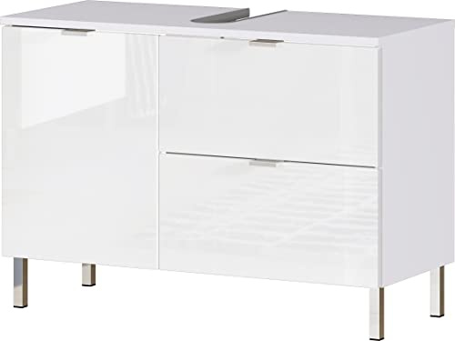 Germania WB-Unterschrank 8530-84 GW-MAURESA, in weiß, Froten in Hochglanz, EIN Schubkasten, Oberboden mit Aussparung für Siphon, 80x56x34 cm (BxHxT)