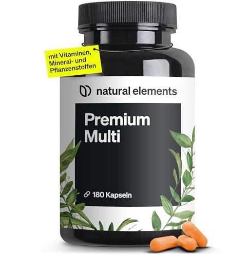 natural elements Premium Multivitamin – 180 hochdosierte Komplex-Kapseln – wertvolle Vitamine A-Z – Premium-Rohstoffe – mit Bioaktiv-Formen – ohne unnötige Zusätze – laborgeprüfte Qualität