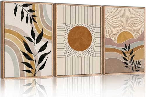 TOARTi Boho Wandkunst,Boho Abstrakte Poster Mitte Jahrhundert,Moderne Leinwand Wanddekoration,Blatt Leinwand Kunst Druck Wohnzimmer Schlafzimmer Büro Boho Deko Poster 3er Set 30x40cm