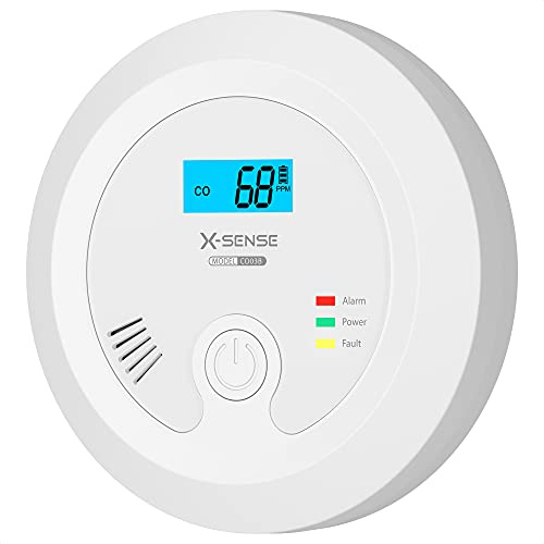 X-Sense CO Melder mit Austauschbarer Batterie und LCD Display inkl. CO-Konzentration, Kohlenmonoxidmelder mit Prüftaste und LED-Statusleuchte, bis 60 m, CO03B