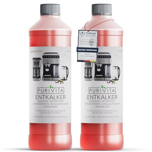 PURIVITA® Universal Entkalker Kaffeevollautomat [2x750ML] - Kaffeemaschinen Entkalker Flüssig - Flüssigentkalker Kaffeemaschine Reiniger - Kalkreiniger Kaffeevollautomaten - Für alle Kaffeeautomaten