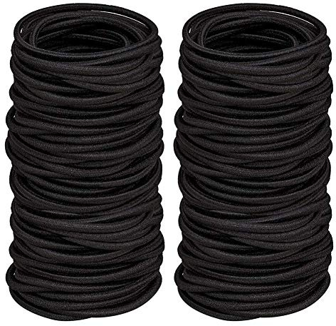TIYUPA 100 Stück elastische Haarbänder, 2 mm elastische Haargummis, Pferdeschwanzhalter, große Haargummis ohne Metall, sanfte Gummibänder für Damen, Herren, Mädchen, Kinder, Schwarz