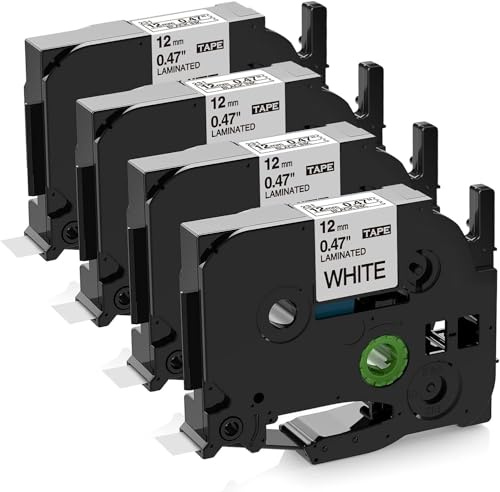 Upwinning 4x TZe-231 Tz Tape 12mm 0.47 Laminated White Kompatibel mit Brother P touch Schriftband 12mm Weiß für Brother P-touch Cube H100LB/R H110 H105 H107B D210 1000 1010 Beschriftungsgerät Bänder