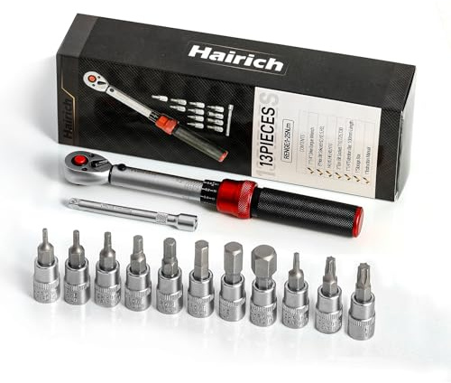 Hairich Drehmomentschlüssel Fahrrad 1/4 Zoll, 1-25Nm, 13-Teiliges Klein Torque Wrench Set, 72 Zähne Umschaltknarre, Ratschenkasten inkl. 10 cm Verlängerungsstange, Innensechskant und Torx Bits