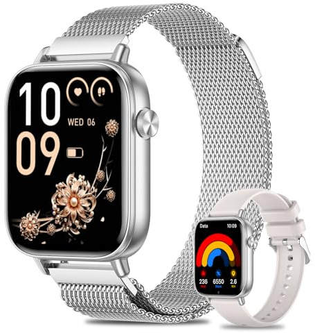 Fitonme Smartwatch Damen, 1.83 Zoll HD-Display Smart Watch mit Telefonfunktion, 100+ Sportmodi Fitness Tracker mit Herzfrequenz SpO2 Schlafmonitor, IP68 Wasserdicht Fitnessuhr für Android iOS Silber