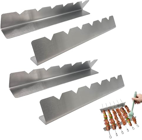 4 Stück Grillspieße Edelstahl Rack, Schaschlik Aufsatz für Gasgrill Spiesse Grill für 6 Spieße BBQ Grill Zubehör für im Freien beim Camping Wandern oder Picknick