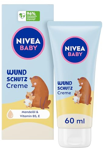 NIVEA Baby Wundschutzcreme, Babycreme lindert Rötungen im Windelbereich, hypoallergene Baby Feuchtigkeitscreme mit natürlichem Mandelöl, Panthenol, Zinkoxid + Vitamin E für zarte Babyhaut (60 ml)