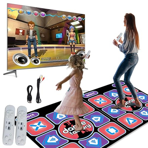 2-in-1 Tanzmatte für TV & PC - Elektronische Musik Tanzmatte mit 2 Gamecontrollern, 100 Liedern & 65 Spielen - 11mm Dicke, Anti-Rutsch PVC - Für Fitness, Tanz, Yoga & Familienparty - Ideal für Kinder