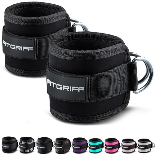 Fitgriff® Fußschlaufen V1 (gepolstert) - für Fitness Training am Kabelzug - (2 Stück) Ankle Straps für Frauen und Männer