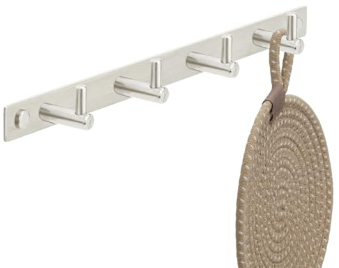 Stahlia Hakenleiste EDELSTAHL gebürstet Garderobenleiste 4x Haken (L: 310mm) Modell:JULIA Wandgarderobe mit 1/4/6/8/10 Kleiderhaken Garderobenhaken Wandhaken