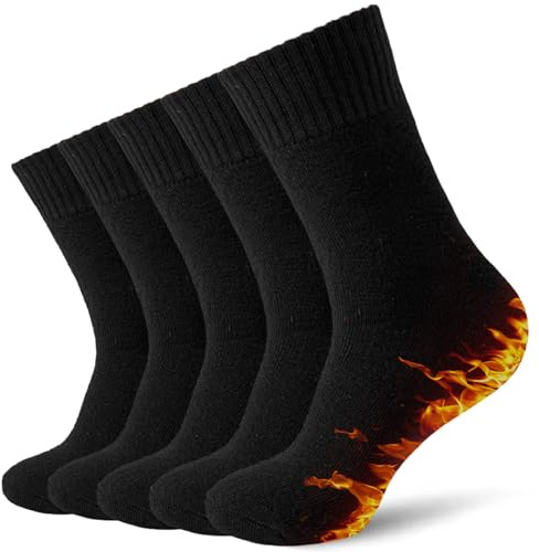 MOSOTECH Thermosocken Herren, 5 Paar Dicke Warme Socken Herren | Wintersocken, Atmungsaktiv Schwarz Thermo Socken, Wollsocken Wandersocken für Männer EU 39-45/46-50