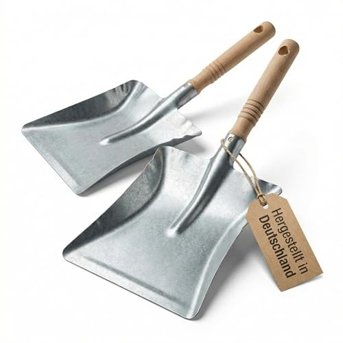 Lantelme 2 Stück Metall Kehrschaufel Set mit Holzgriff 22cm Arbeitsbreite | Robuste Metallschaufel für Werkstatt Haushalt und Garten | Schaufel Ideal als Kaminschaufel Ofenschaufel Glut Ascheschaufel