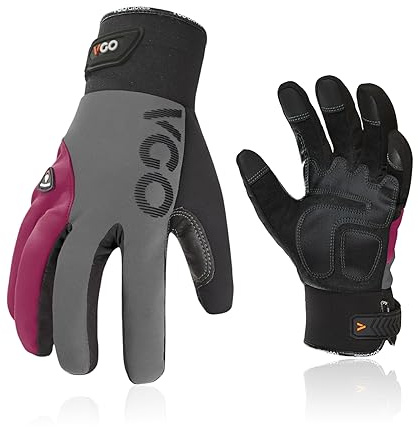 Vgo... 1 Paar Arbeitshandschuhe Herren,Mechanikerhandschuhe Männer,Anti-Vibrationshandschuhe für Elektrowerkzeuge (L/1 Paar, Dunkelrot, Winterversion)