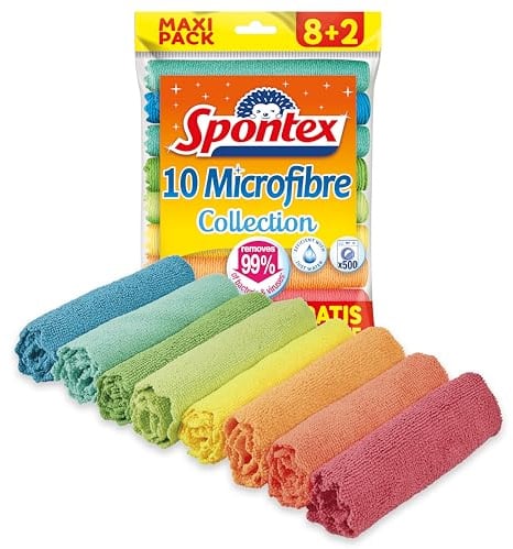 Spontex Microfibre Allzwecktücher 8+2 Gratis, 1 Packung - bunte Mikrofasertücher
