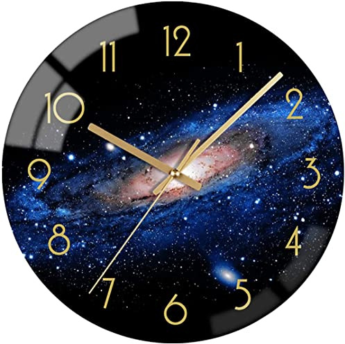 VIKMARI Glas Wanduhr Leise 30 cm Galaxy Design Küche Kinderzimmer | Leises Sweep-Uhrwerk ohne Ticken,ideal für Schlafzimmer.30cm große Zahlen unter HD-Glas,leicht lesbar für Küche & Büro.
