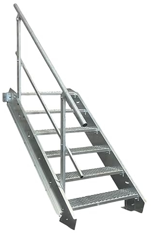 Stahltreppe Industrietreppe Aussentreppe Treppe 6 Stufen-Breite 100cm Variable Geschosshöhe 90-120cm mit einseitigem Geländer