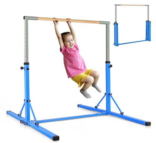 KOMFOTTEU Kinder Turnreck, Gymnastik Bar Gymnastikstange 13 stufig Höhenverstellbar, Reckstange Turnstange aus Stahl & Holz, Reck Stange zum Turnen für Mädchen Jugendliche, max 100kg