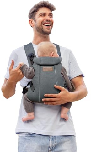Jané Dual Ergonomische Babytrage, Ab Geburt (3,5–15 kg), 3 Tragepositionen, Gepolstert und Atmungsaktiv, Grau