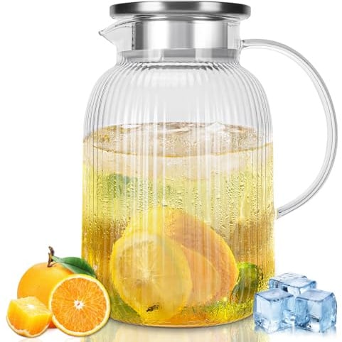 LUXECOVE 1900 ml Saftkrug, Glaswasserkrug, Teekanne mit Deckel, karaffe glas mit deckel, hitzebeständiger Borosilikatglas-Wasserkrug für Saft, Milchkrug