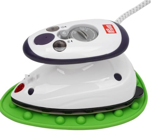 Prym Mini Dampf Bügeleisen Mit SEMPLIX Silikon Ablage (grün) Im Set, Kleines Leichtes Dampf Bügeleisen Für Reise und Zuhause
