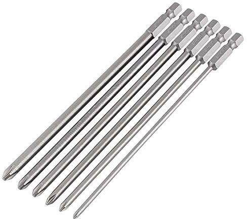 Mesee 6 Stücke Magnetischer lange Kreuzschlitz Schraubendreher Bits, 1/4 zoll Philips Schraubendreher Bits Set Werkzeug für manuelle elektrische Schraubendreher, Schraubendreher -150MM