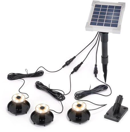 esotec Solarstrahler 3er Set Gartenstrahler Teichbeleuchtung Spot 101401 | 2Wp Solarmodul, 3x20lm, LiFePO4 3,2V/1500mAh Akku, 3000K, IP68, Leuchtdauer bis 10Std., Dämmerungssensor, Über- & Unterwasser