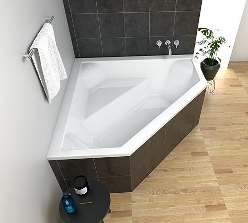 ECOLAM Badewanne IRMA 140x140 cm Eckbadewanne Fünfeckform moderne Wanne | im Set Ablauf Füße Silikon direkt vom Hersteller Top Qualität echtes Sanitäracryl modern einzigartige Form