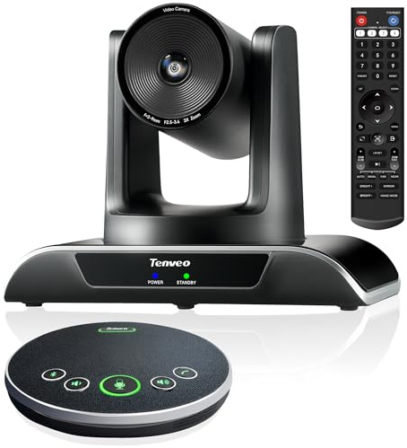 Tenveo 3X optisches Zoom-Konferenzkamera-System mit Bluetooth-Lautsprecher, AI-Tracking, USB3.0/HDMI PTZ-Kamera 1080P 60FPS für Videokonferenzen in Besprechungen, Kirchen