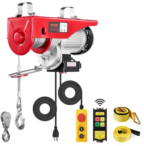 VEVOR Elektrische Seilwinde, 1000 kg, Motorwinde mit 100 m kabelloser und 4,2 m kabelgebundener Fernbedienung, 12 m Hubhöhe mit Einzelkabel, Einzel-/Doppelschlingen, Hebezeug für Garage, Lager, Fabrik