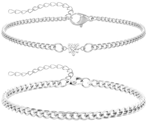 J.Fée 2 Stück Partner Armbänder Paar Armbänder Freundschaftsarmbänder Couple Armband Silber 925 Damen Partnerarmbänder Permanent Armband mit Herz Zirkonia Paar Geschenke Mutter Tochter Geschenk