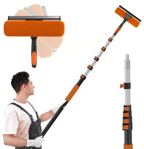 SISUPASSIE 2-in-1 Fensterputzer, 7,2m Fensterabzieher, professionelles Fensterwischer mit Teleskopstiel, drehbarer Kopf für hohe Fenster, für den Innen- und Außenbereich