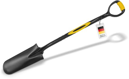 blizz-z Drainagespaten mit Fiberglasstiel und D-Griff | Entwässerungsspaten aus gehärteten Stahl zum Ausheben von Gräben und Drainagen | Made in Germany