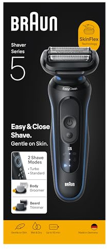 Braun Series 5 Elektrorasierer Herren, Rasierapparat mit 50 Min. Akkulaufzeit, +2 Aufsätze, Kabelloser Nass- und Trockenrasierer für Männer, Made in Germany, Wasserdicht, 52-B1650s, Blau