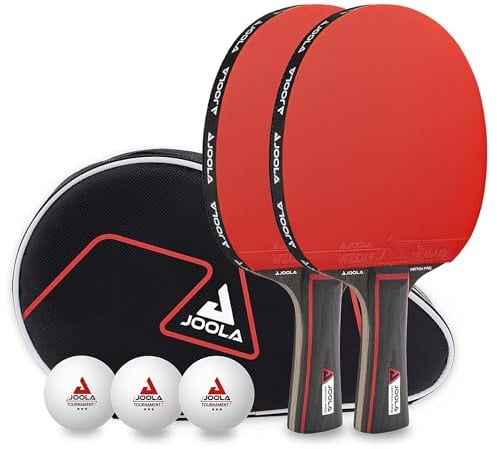 JOOLA Tischtennis Set Duo PRO 2 Tischtennisschläger + 3 Tischtennisbälle + Tischtennishülle, rot/schwarz, 6-teilig
