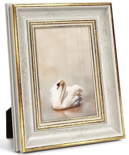 Afuly 10x15 Bilderrahmen Weiß in Gold Retro Vintage Antike Shabby Fotorahmen Tabelle Oder Wand Family Freund Frauen Mama Oma Eltern Weihnachten Geburtstag Geschenk, Wand oder Tabletop Dekor
