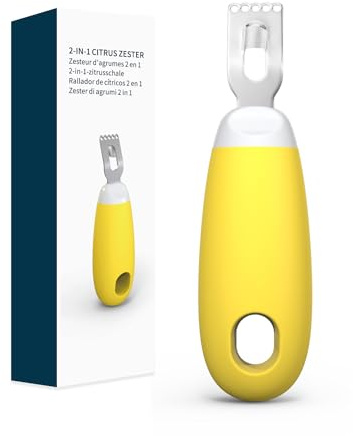 KITCHENDAO Zestenreißer Zitronenschäler und Orangenschäle Citrus Peeling Tool aus Edelstah- Ultra Sharp Lemon Zester - Soft-Touch-Griff Citrus Peeler - Spülmaschinenfest Gelb