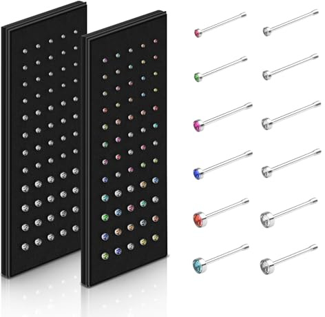 Aucuu Nasenpiercing, 120 Stück Nasenstecker, 316L Edelstahl Nasenpiercing Steck Chirurgenstahl, Kristall-Strassstein Nasenring Hypoallergener für Damen und Herren-20G 1,5mm/2mm/2,5mm