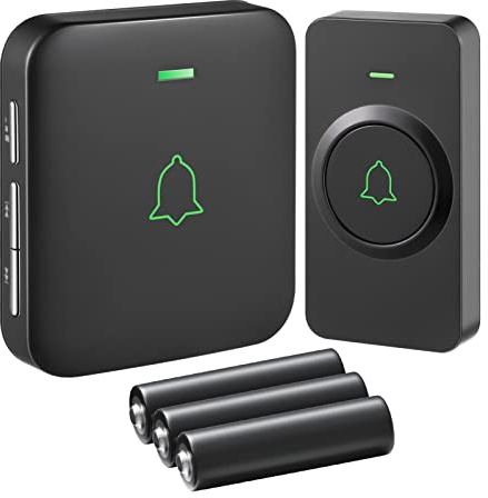 AVANTEK Kabellose Türklingel Batteriebetrieben, Mini Funkklingel 300M, IP55 Wasserdicht Elektronische Türglocken, 52 Melodien auf 5 Stufen Volumes mit LED Anzeige BA-11 [Energieklasse A+]