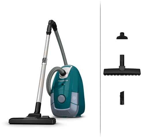 Rowenta Power XXL Bodenstaubsauger mit Beutel - 900 Watt, 4,5 L Staubbeutel | 12 m Aktionsradius, 3-stufige Filterung, inkl. Parkettdüse, 2in1 Fugendüse, Polsterdüse, Petrol-Grau, RO3143