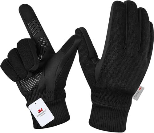 MOREOK Winterhandschuhe Herren Damen -10°F 3M Thinsulate rutschfest Fahrradhandschuhe Sporthandschuhe,Touchscreen Warme Skihandschuhe für Wandern Laufen Motorrad Skifahren-Schwarz-M