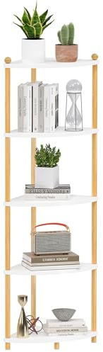 Ruichang Eckregal stehend mit 5 Ebenen, bücherregal, Standregal, Aufbewahrungsregal, Lagerregal für Küche, Bad, Wohnzimmer, Büro, 143.5 x 29 x 29 cm, Weiß