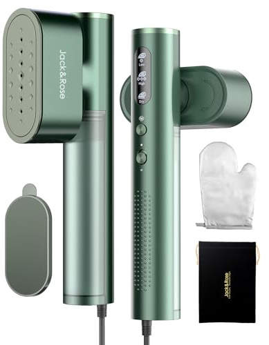 Jack&Rose Dampfglätter, 2 in 1 Reise Steamer mit 110-240V Dual Voltage,Grün | Handsteamer mit 1000W,15s Schnellaufheizung,Dampfleistung 22 g/min,3 LED-Modi,Für Reise & Business,730g