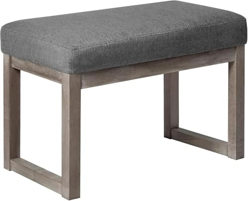 CangLong 70cm Rechteckiger Fußhocker Bequemer Stoff gepolstert Holzbank Sitz für Wohnzimmer, Schlafzimmer & Outdoor, Grau