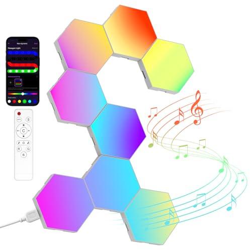 Kangtaixin Hexagon LED Gaming Wandleuchte – 8 Stück RGB LED Panels, Musik-Sync & App-Steuerung, Modulare Wandbeleuchtung für Gamer Zimmer, Wohnzimmer, Wanddeko und Zimmer Deko