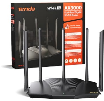 Tenda RX12 Pro Wi-Fi 6 WLAN Router(AX3000 Dualband 5GHz: 2402Mbps+2,4 GHz: 574Mbps)5*6dBi High-Gain-Antennen, Gigabit-LAN/WAN-Port, WPA3, MU-MIMO+OFDMA,WiFi+Mesh, VPN, APP, keine DSL-Funktion, Schwarz