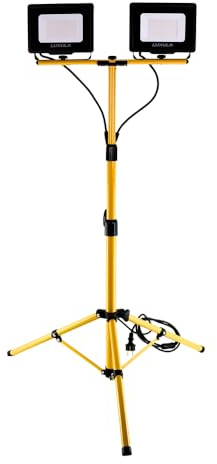 LUXULA LED Baustrahler mit Teleskop-Stativ, 2x 30W, 4000K Neutralweiß | 2x 3000 Lumen, mit Schalter und 2,5m Kabel, IP65 Baulampe für Innen- und Außenbereich, Fluter, Baustellenstrahler