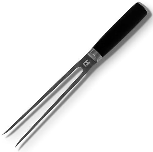 HENSSLERS® Fleischgabel Edelstahl [MIT SCHWARZER TITANBESCHICHTUNG] - Grillgabel - Bratengabel für das Wenden, Anrichten und Servieren - Tranchiergabel - Fleischgabel Groß aus robustem Edelstahl