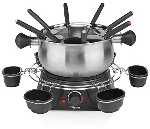 Tristar Fondue-Set für bis zu 8 Personen, 1,3 Liter Fassungsvermögen, inklusive Edelstahlgabeln und Saucenring, 1400 Watt, FO-1109