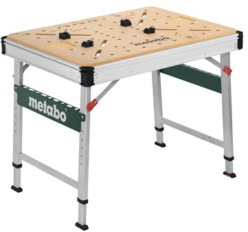 metabo Multifunktionstisch MWB 100 - Klappbare Werkbank mit Transporthandgriffen, höhenverstellbaren Beinen und Nivellierfuß, inkl. Zwingen, Bankhaken, Eckverbinder - Max. Traglast 120 kg